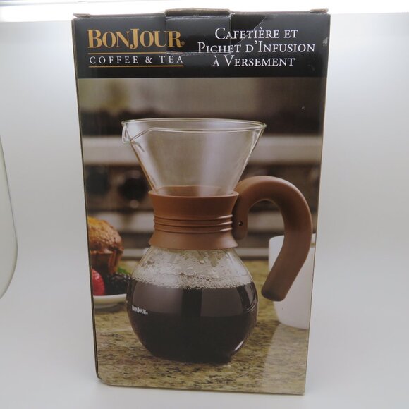 Coffee Pour Over BonJour 20 oz Glass Brewer Pitcher Hot Cold Heat Resistant - Picture 11 of 16
